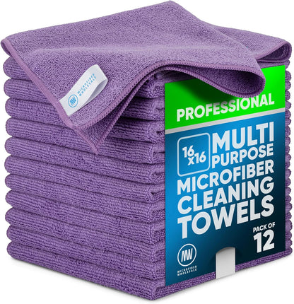 MW Pro 16x16 Commercial Cleaning Rags - Professional Janitorial Supplies for Dusting, Office & Heavy Duty Cleaning - Multi-Surface Dusters (Yellow, 12-Pack)