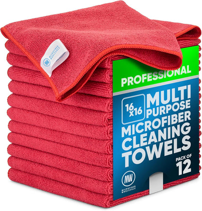 MW Pro 16x16 Commercial Cleaning Rags - Professional Janitorial Supplies for Dusting, Office & Heavy Duty Cleaning - Multi-Surface Dusters (Yellow, 12-Pack)