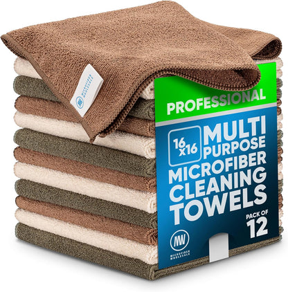 MW Pro 16x16 Commercial Cleaning Rags - Professional Janitorial Supplies for Dusting, Office & Heavy Duty Cleaning - Multi-Surface Dusters (Yellow, 12-Pack)