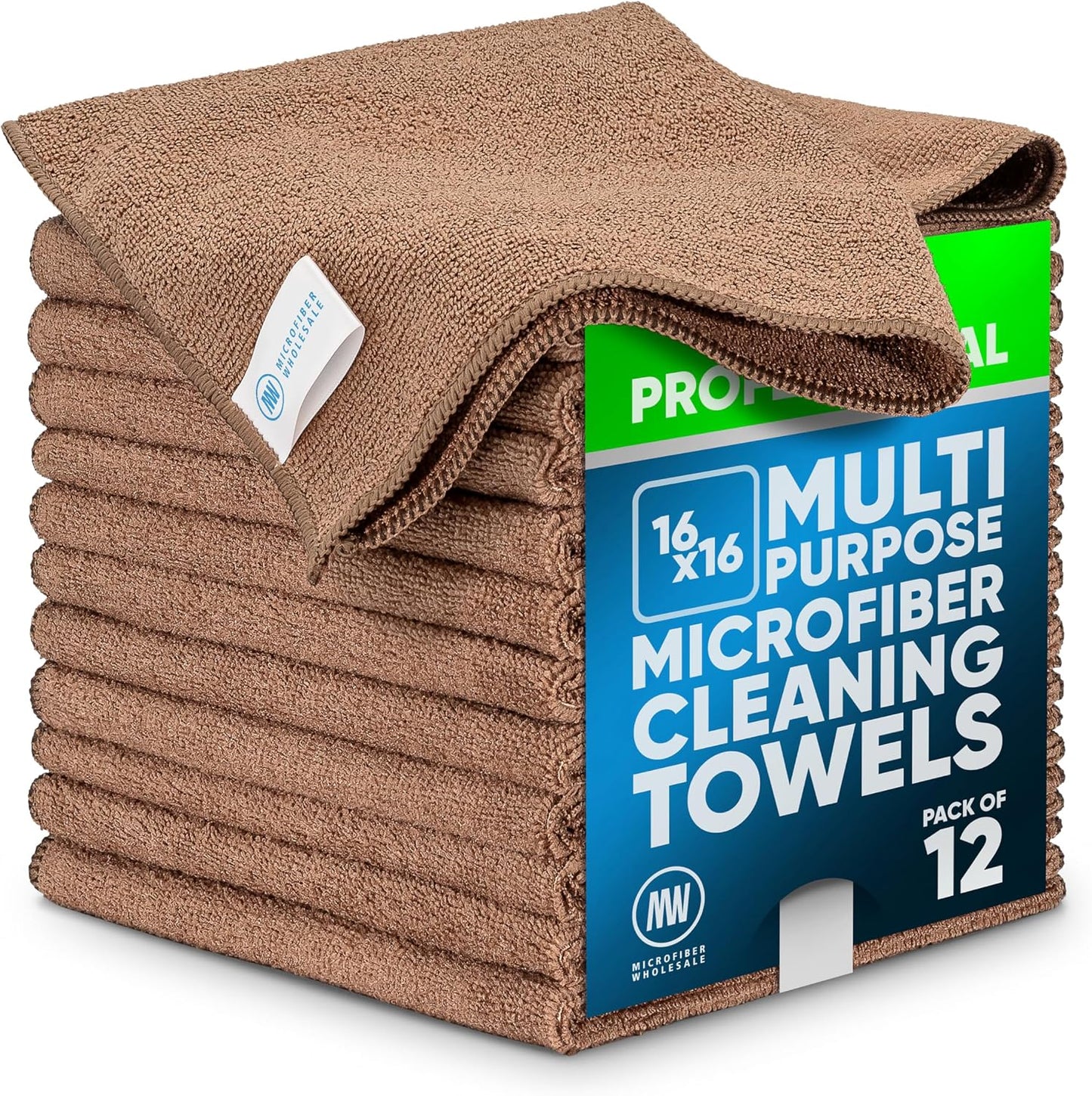 MW Pro 16x16 Commercial Cleaning Rags - Professional Janitorial Supplies for Dusting, Office & Heavy Duty Cleaning - Multi-Surface Dusters (Yellow, 12-Pack)