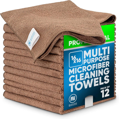 MW Pro 16x16 Commercial Cleaning Rags - Professional Janitorial Supplies for Dusting, Office & Heavy Duty Cleaning - Multi-Surface Dusters (Yellow, 12-Pack)