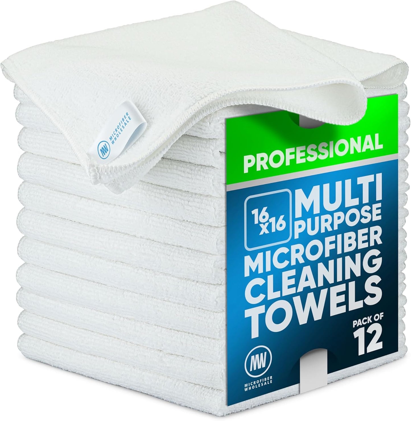 MW Pro 16x16 Commercial Cleaning Rags - Professional Janitorial Supplies for Dusting, Office & Heavy Duty Cleaning - Multi-Surface Dusters (Yellow, 12-Pack)