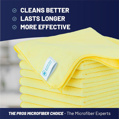 MW Pro 16x16 Commercial Cleaning Rags - Professional Janitorial Supplies for Dusting, Office & Heavy Duty Cleaning - Multi-Surface Dusters (Yellow, 12-Pack)