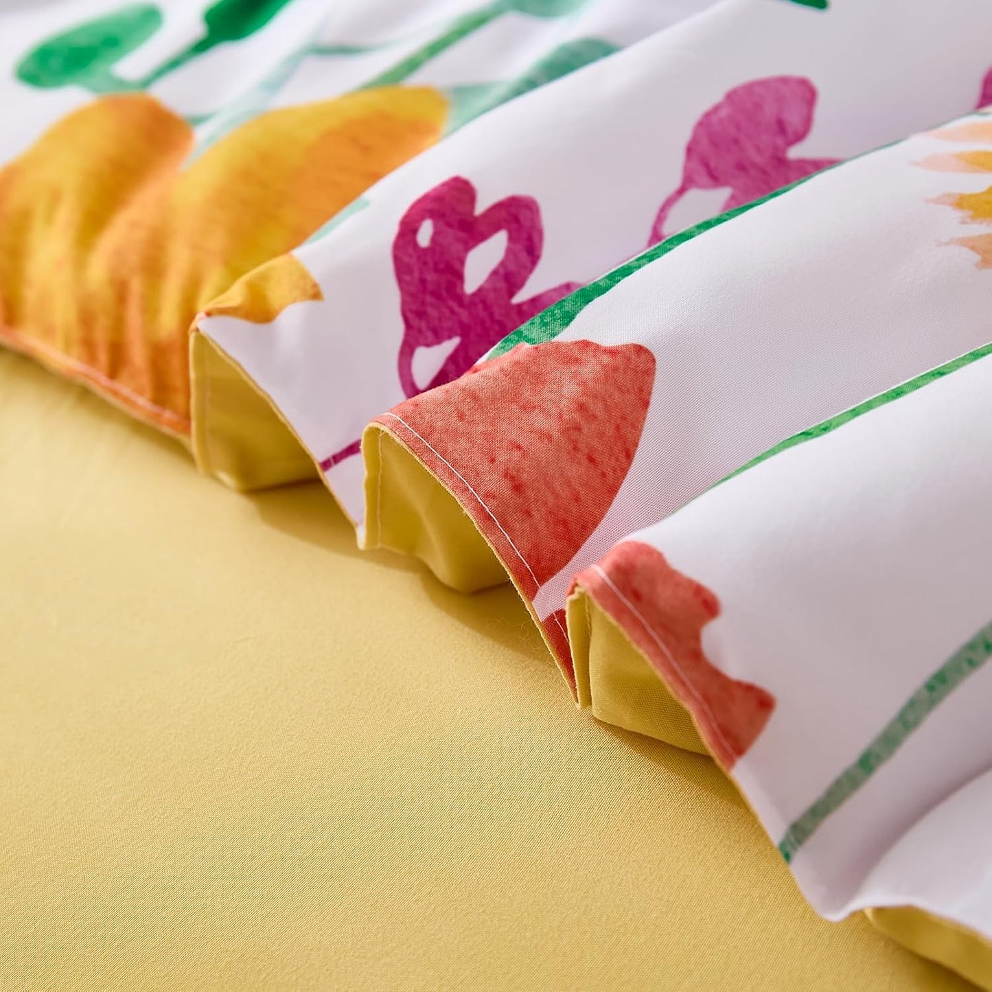 Annibedding Floral Queen Size Comforter Set, 8 Pieces Yellow Flower Botanical Soft Microfiber Bed in a Bag Bedding Set with Pillowcase Sheet for All Season (90"x90")