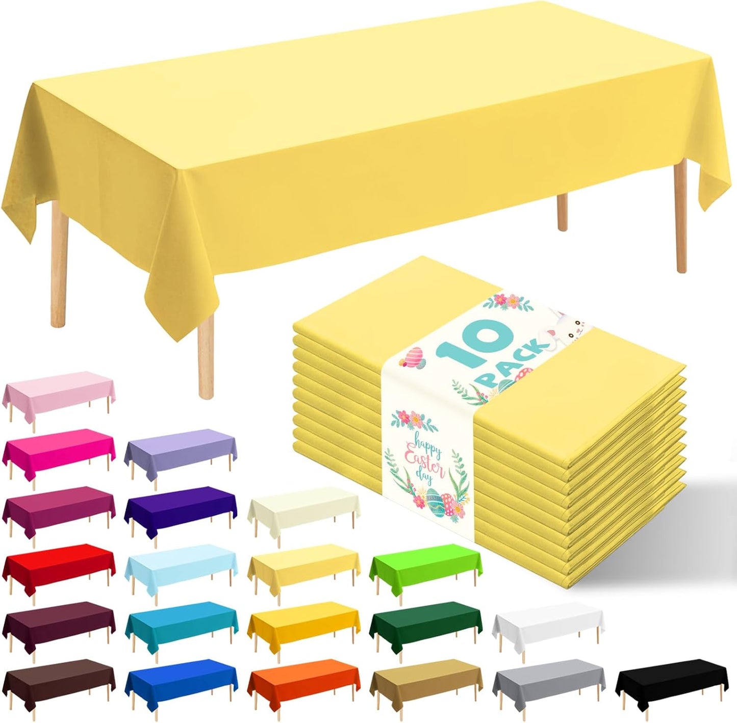 10 Pack Premium Disposable Plastic Tablecloth 54" X 108" Rectangle Table Cover for Birthdays Weddings Christmas Anniversary Buffet Table (Light Yellow)