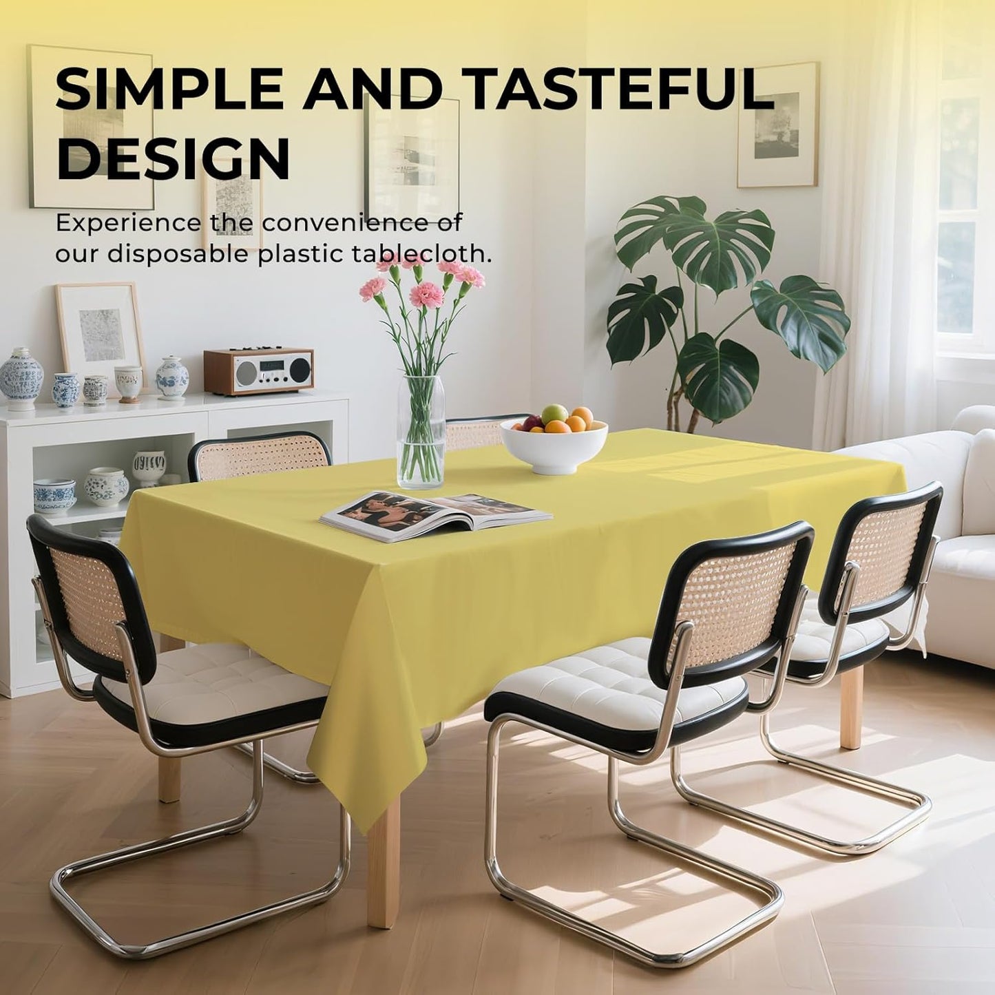 10 Pack Premium Disposable Plastic Tablecloth 54" X 108" Rectangle Table Cover for Birthdays Weddings Christmas Anniversary Buffet Table (Light Yellow)