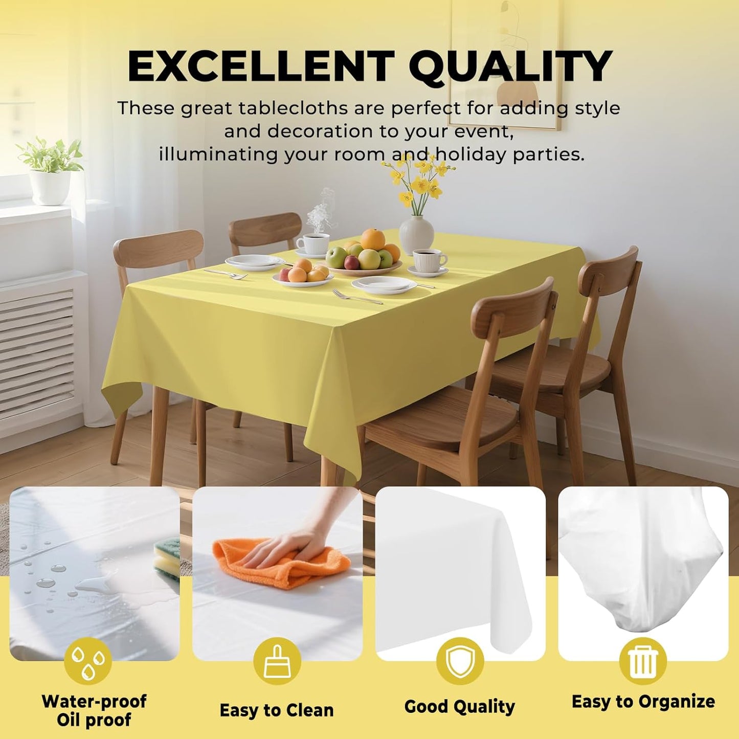 10 Pack Premium Disposable Plastic Tablecloth 54" X 108" Rectangle Table Cover for Birthdays Weddings Christmas Anniversary Buffet Table (Light Yellow)