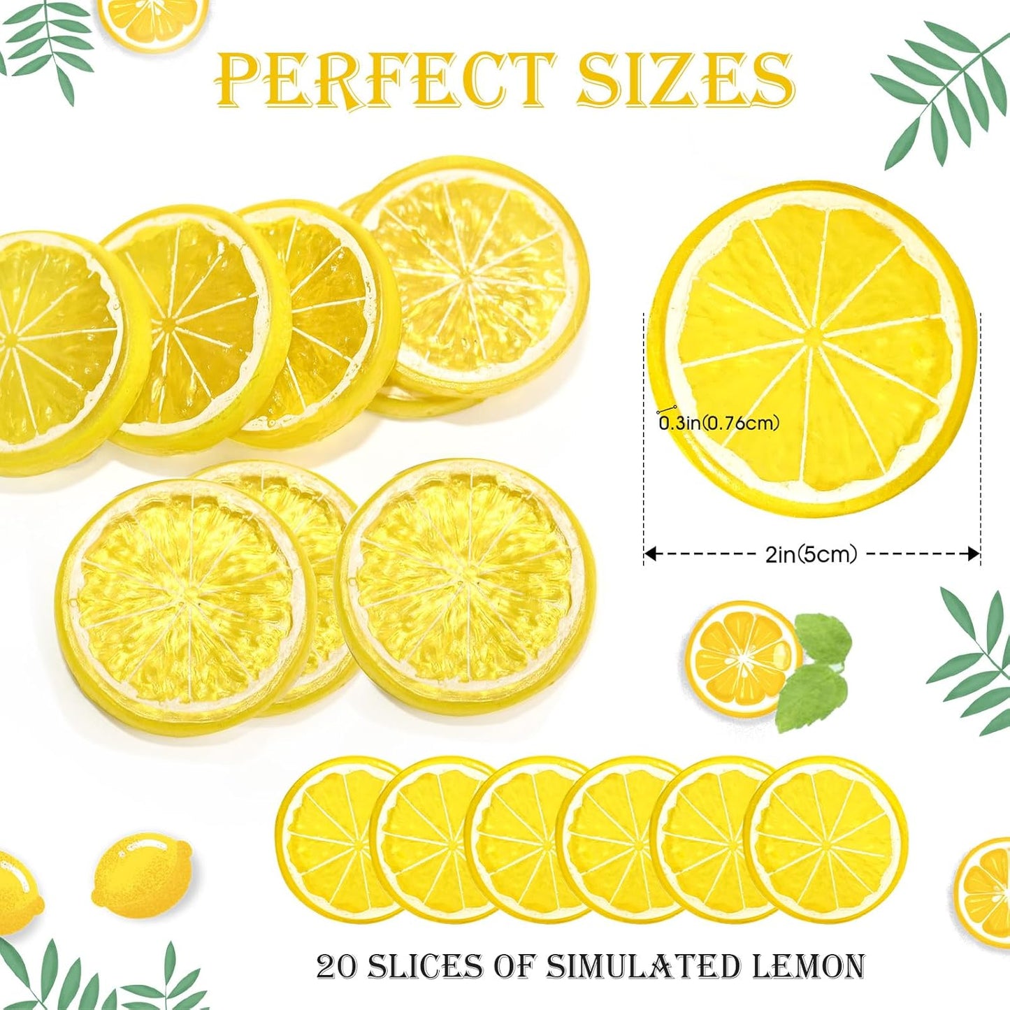 20PCS Yellow Artificial Lemon Slices, Plastic | Fake Fruit Models, Home Kitchen Dining Table Decor, Wedding Party Decoration, Photography Prop