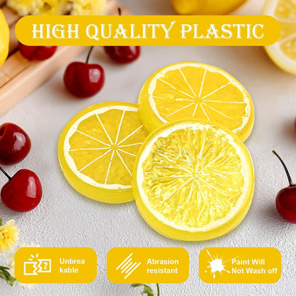 20PCS Yellow Artificial Lemon Slices, Plastic | Fake Fruit Models, Home Kitchen Dining Table Decor, Wedding Party Decoration, Photography Prop