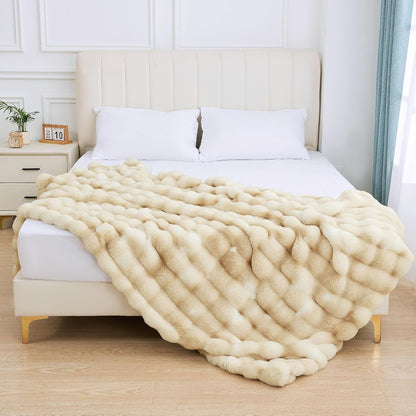 ORINOVA Light Tie-dye Yellow Faux Fur Rabbit Thick Throw Blanket for Couch Living Room 50x60 Fluffy Bed Furry Comforter Soft Blanket Best Housewarming Home Gifts 860 GSM