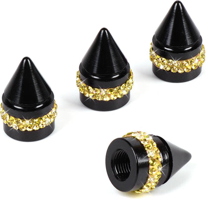Bling Yellow Tire Valve Caps, Handmade Crystal Rhinestone Dimand Tire Caps, 4 Pack Aluminum Alloy Universal Valve Stem Caps Bling Car Accessories for Women(Yellow)