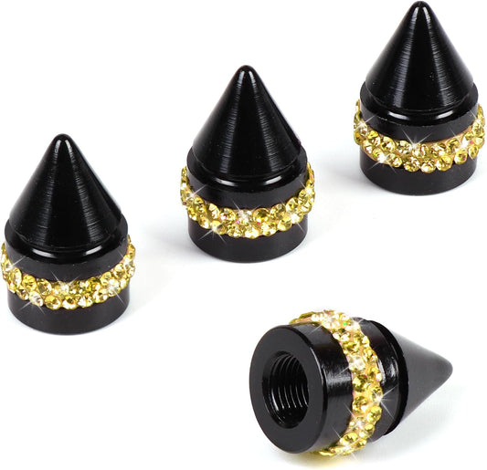 Bling Yellow Tire Valve Caps, Handmade Crystal Rhinestone Dimand Tire Caps, 4 Pack Aluminum Alloy Universal Valve Stem Caps Bling Car Accessories for Women(Yellow)