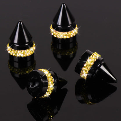 Bling Yellow Tire Valve Caps, Handmade Crystal Rhinestone Dimand Tire Caps, 4 Pack Aluminum Alloy Universal Valve Stem Caps Bling Car Accessories for Women(Yellow)