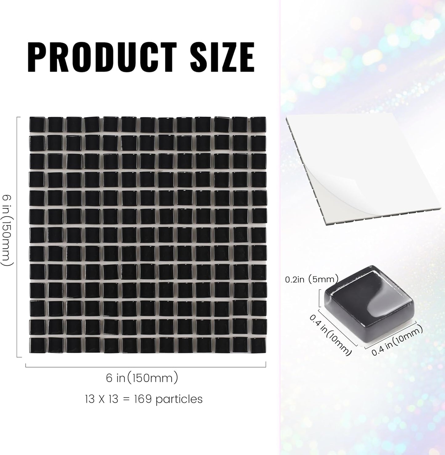 169 Particles Self-Adhesive 0.4X0.4 Inch Square Mosaic Tile. Hobbies Children Handmade Crystal Glass Tiles, Art Crafts, Mosaic Making Projects, Home Decoration DIY Art Projects (Yellow)
