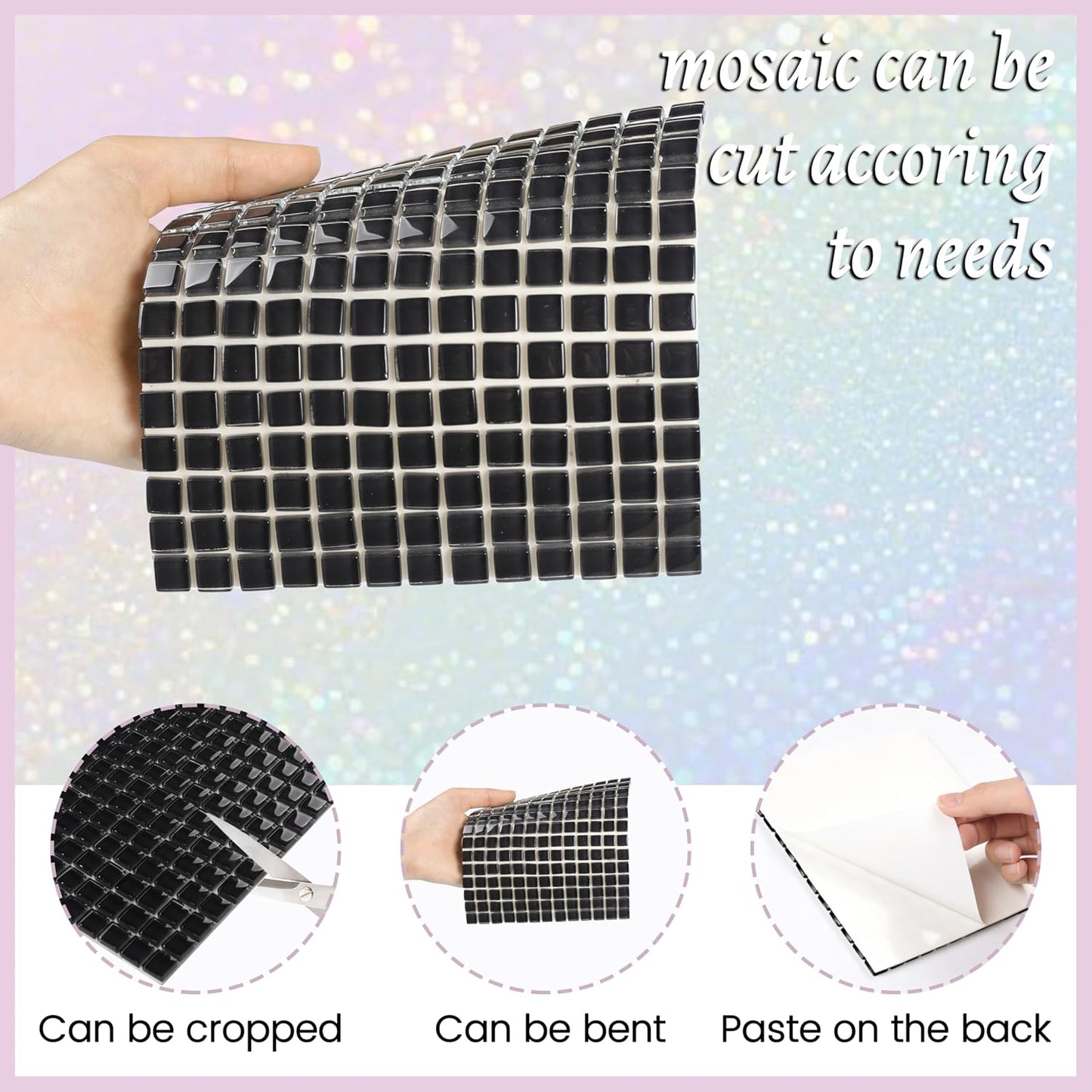 169 Particles Self-Adhesive 0.4X0.4 Inch Square Mosaic Tile. Hobbies Children Handmade Crystal Glass Tiles, Art Crafts, Mosaic Making Projects, Home Decoration DIY Art Projects (Yellow)