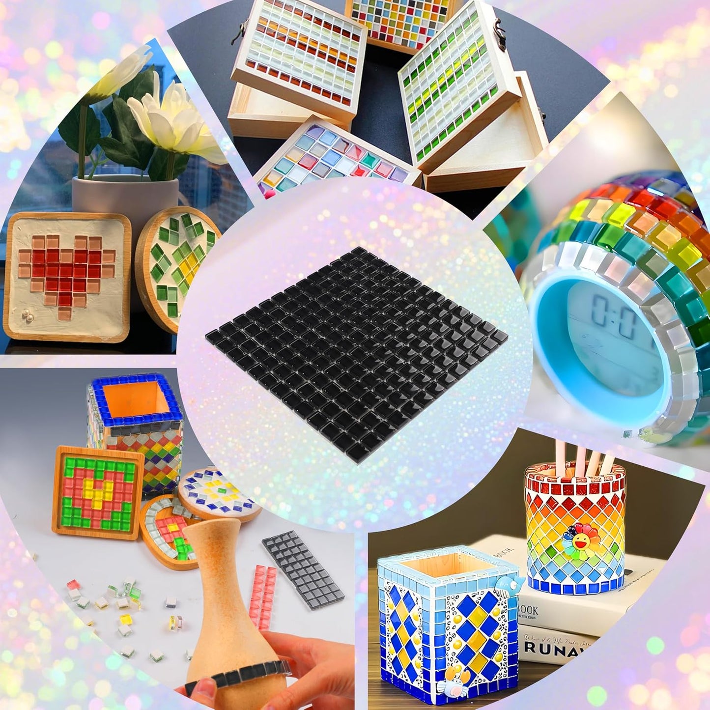 169 Particles Self-Adhesive 0.4X0.4 Inch Square Mosaic Tile. Hobbies Children Handmade Crystal Glass Tiles, Art Crafts, Mosaic Making Projects, Home Decoration DIY Art Projects (Yellow)