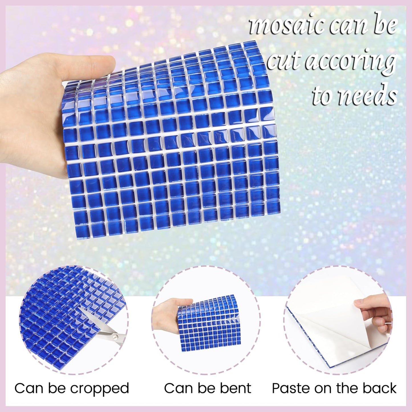 169 Particles Self-Adhesive 0.4X0.4 Inch Square Mosaic Tile. Hobbies Children Handmade Crystal Glass Tiles, Art Crafts, Mosaic Making Projects, Home Decoration DIY Art Projects (Yellow)