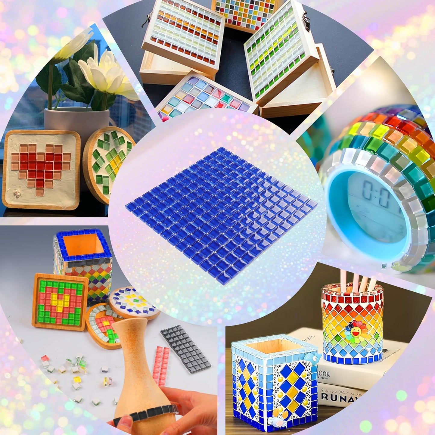 169 Particles Self-Adhesive 0.4X0.4 Inch Square Mosaic Tile. Hobbies Children Handmade Crystal Glass Tiles, Art Crafts, Mosaic Making Projects, Home Decoration DIY Art Projects (Yellow)