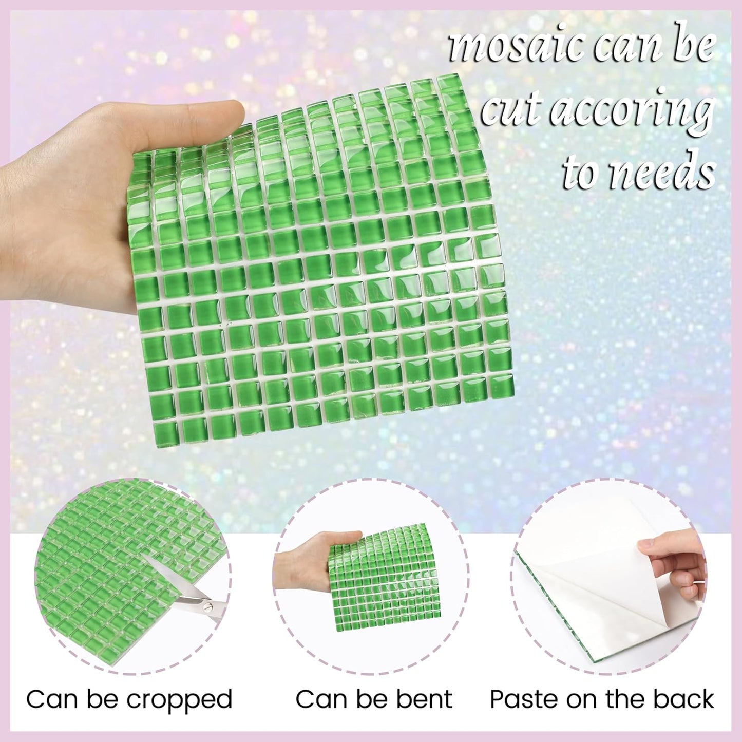 169 Particles Self-Adhesive 0.4X0.4 Inch Square Mosaic Tile. Hobbies Children Handmade Crystal Glass Tiles, Art Crafts, Mosaic Making Projects, Home Decoration DIY Art Projects (Yellow)
