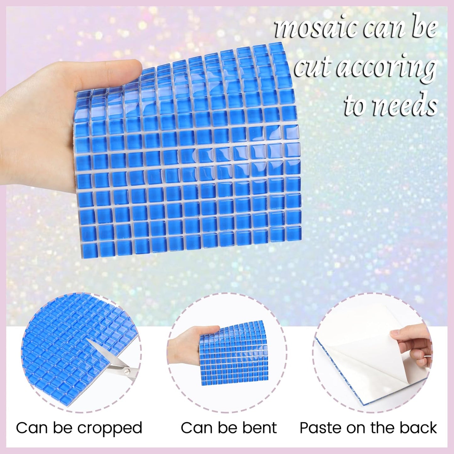 169 Particles Self-Adhesive 0.4X0.4 Inch Square Mosaic Tile. Hobbies Children Handmade Crystal Glass Tiles, Art Crafts, Mosaic Making Projects, Home Decoration DIY Art Projects (Yellow)