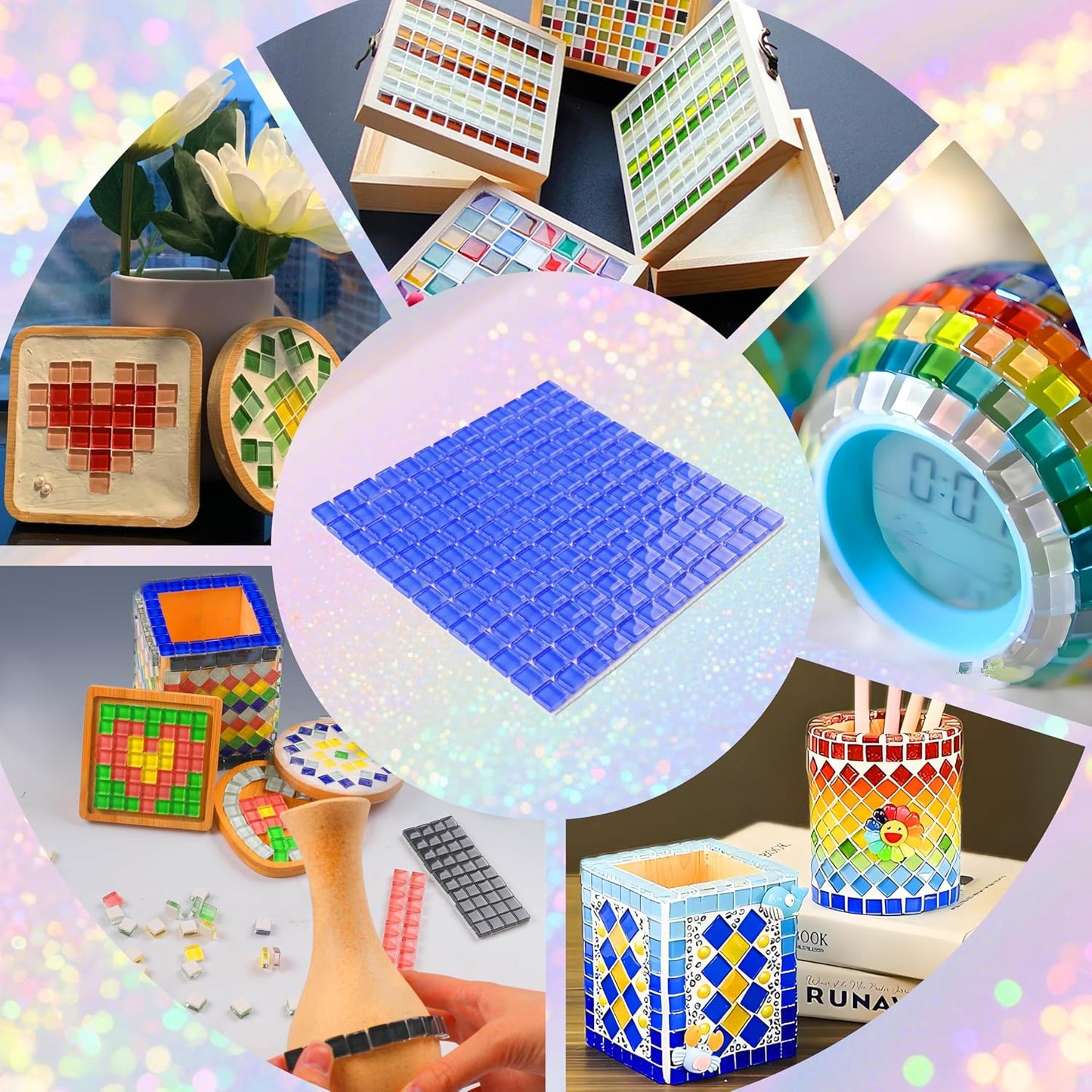 169 Particles Self-Adhesive 0.4X0.4 Inch Square Mosaic Tile. Hobbies Children Handmade Crystal Glass Tiles, Art Crafts, Mosaic Making Projects, Home Decoration DIY Art Projects (Yellow)