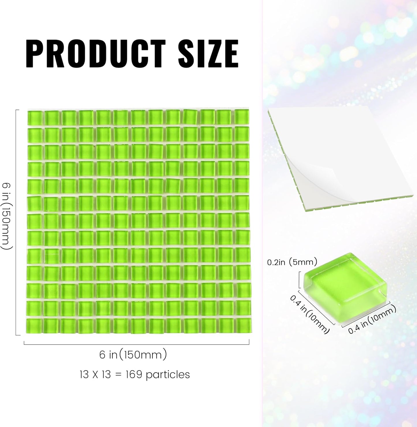 169 Particles Self-Adhesive 0.4X0.4 Inch Square Mosaic Tile. Hobbies Children Handmade Crystal Glass Tiles, Art Crafts, Mosaic Making Projects, Home Decoration DIY Art Projects (Yellow)