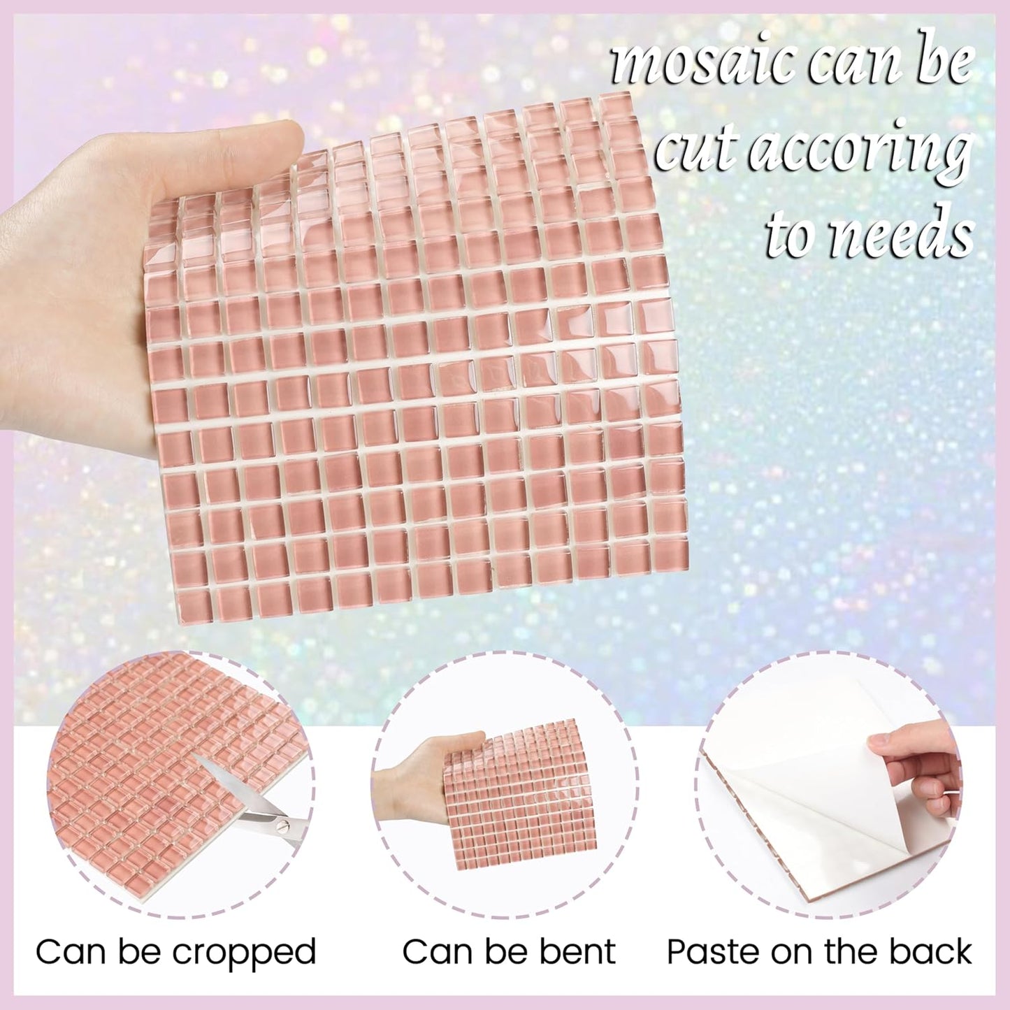 169 Particles Self-Adhesive 0.4X0.4 Inch Square Mosaic Tile. Hobbies Children Handmade Crystal Glass Tiles, Art Crafts, Mosaic Making Projects, Home Decoration DIY Art Projects (Yellow)