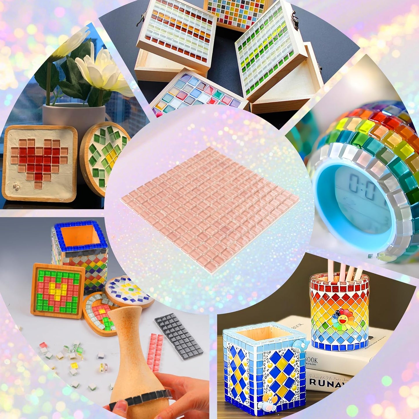 169 Particles Self-Adhesive 0.4X0.4 Inch Square Mosaic Tile. Hobbies Children Handmade Crystal Glass Tiles, Art Crafts, Mosaic Making Projects, Home Decoration DIY Art Projects (Yellow)