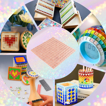 169 Particles Self-Adhesive 0.4X0.4 Inch Square Mosaic Tile. Hobbies Children Handmade Crystal Glass Tiles, Art Crafts, Mosaic Making Projects, Home Decoration DIY Art Projects (Yellow)