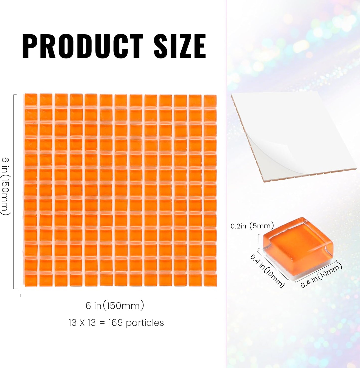 169 Particles Self-Adhesive 0.4X0.4 Inch Square Mosaic Tile. Hobbies Children Handmade Crystal Glass Tiles, Art Crafts, Mosaic Making Projects, Home Decoration DIY Art Projects (Yellow)