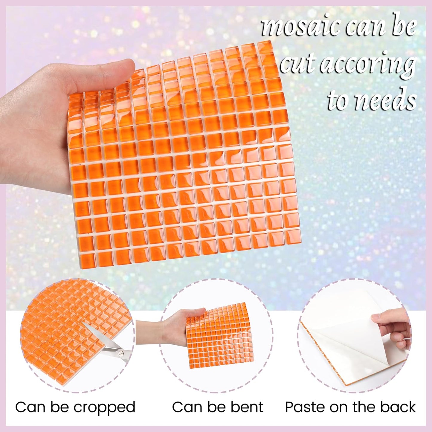 169 Particles Self-Adhesive 0.4X0.4 Inch Square Mosaic Tile. Hobbies Children Handmade Crystal Glass Tiles, Art Crafts, Mosaic Making Projects, Home Decoration DIY Art Projects (Yellow)