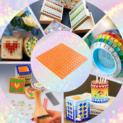 169 Particles Self-Adhesive 0.4X0.4 Inch Square Mosaic Tile. Hobbies Children Handmade Crystal Glass Tiles, Art Crafts, Mosaic Making Projects, Home Decoration DIY Art Projects (Yellow)
