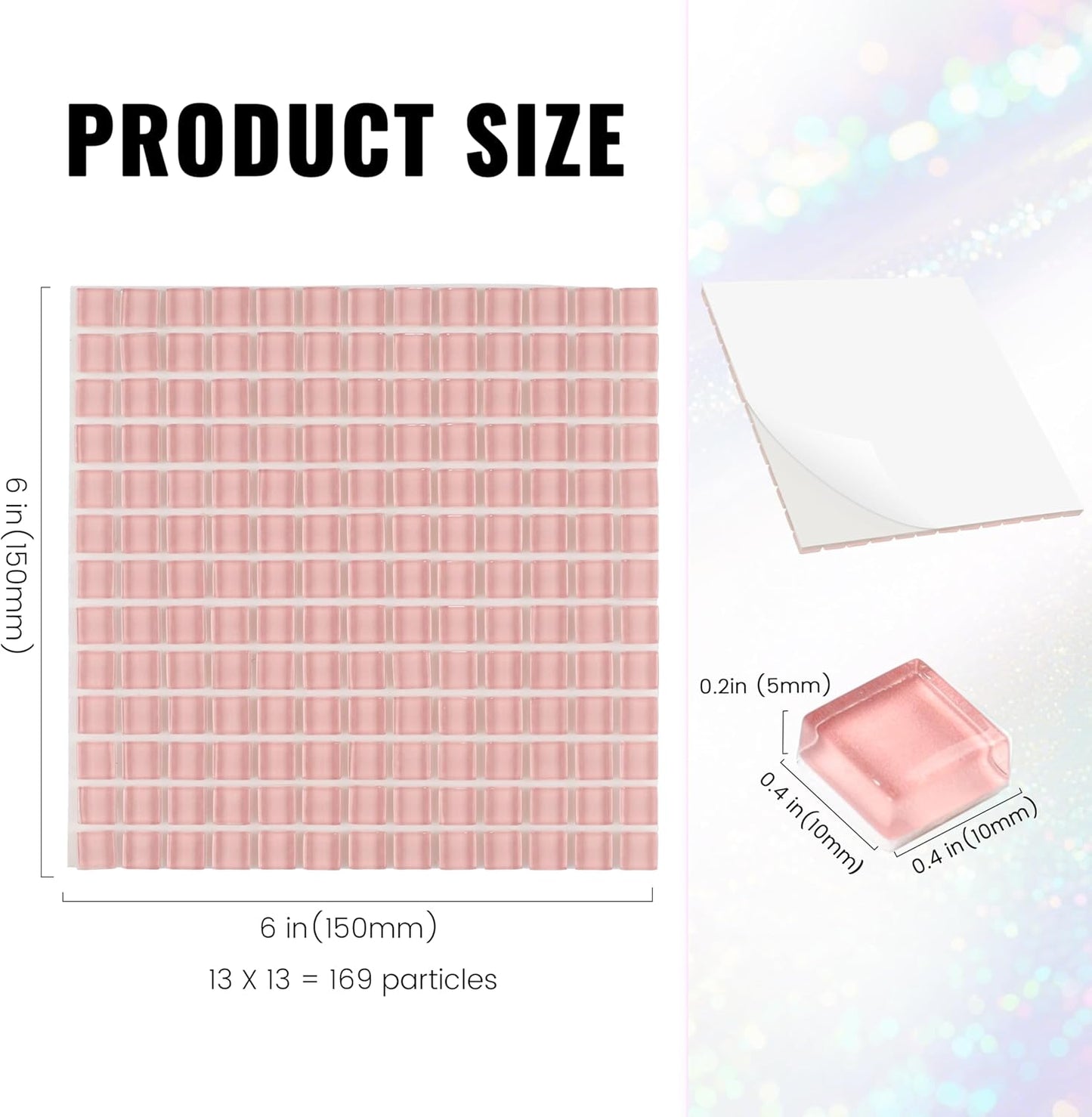 169 Particles Self-Adhesive 0.4X0.4 Inch Square Mosaic Tile. Hobbies Children Handmade Crystal Glass Tiles, Art Crafts, Mosaic Making Projects, Home Decoration DIY Art Projects (Yellow)