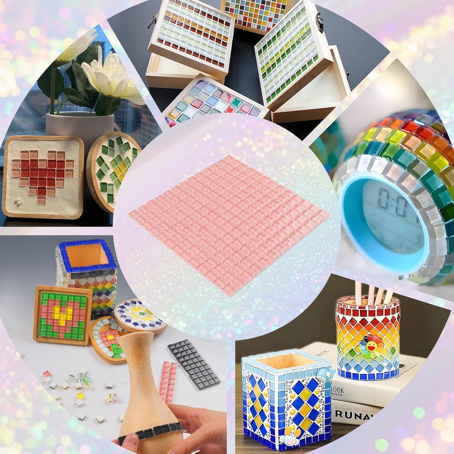 169 Particles Self-Adhesive 0.4X0.4 Inch Square Mosaic Tile. Hobbies Children Handmade Crystal Glass Tiles, Art Crafts, Mosaic Making Projects, Home Decoration DIY Art Projects (Yellow)