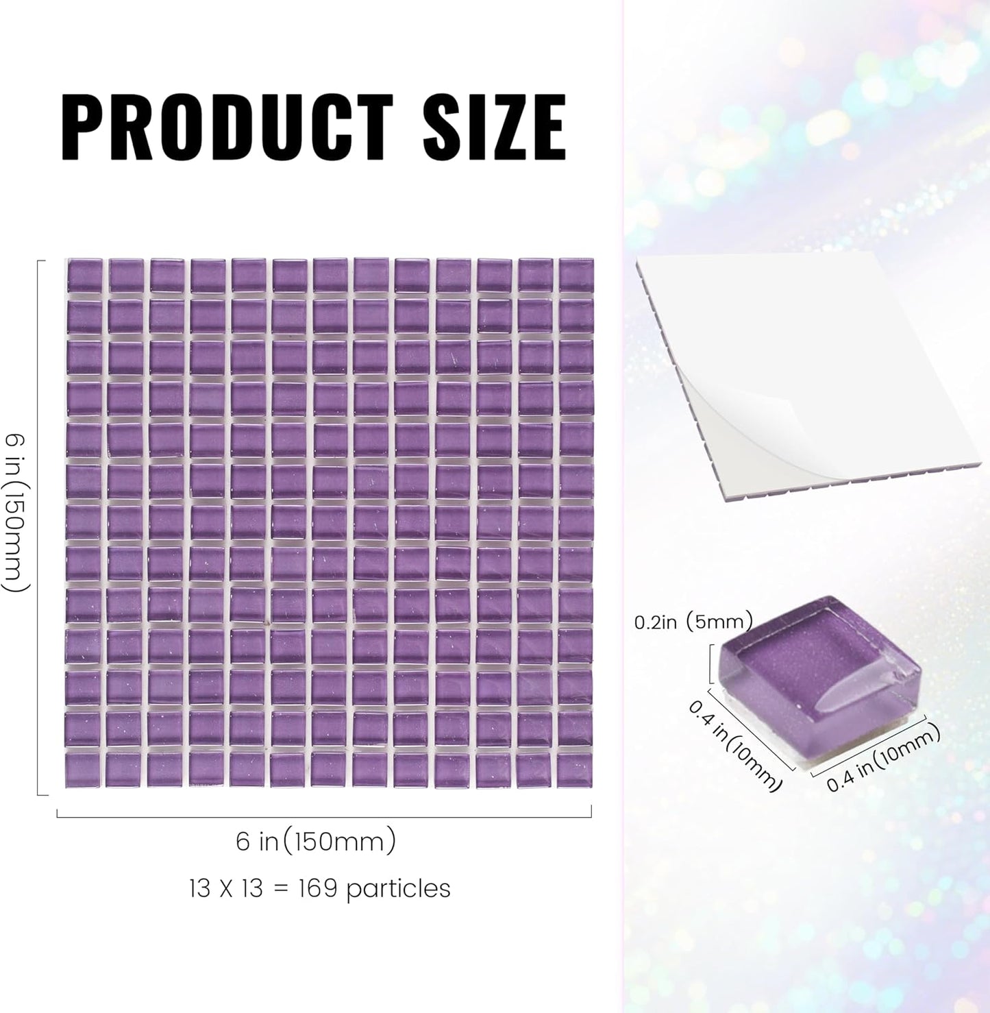 169 Particles Self-Adhesive 0.4X0.4 Inch Square Mosaic Tile. Hobbies Children Handmade Crystal Glass Tiles, Art Crafts, Mosaic Making Projects, Home Decoration DIY Art Projects (Yellow)