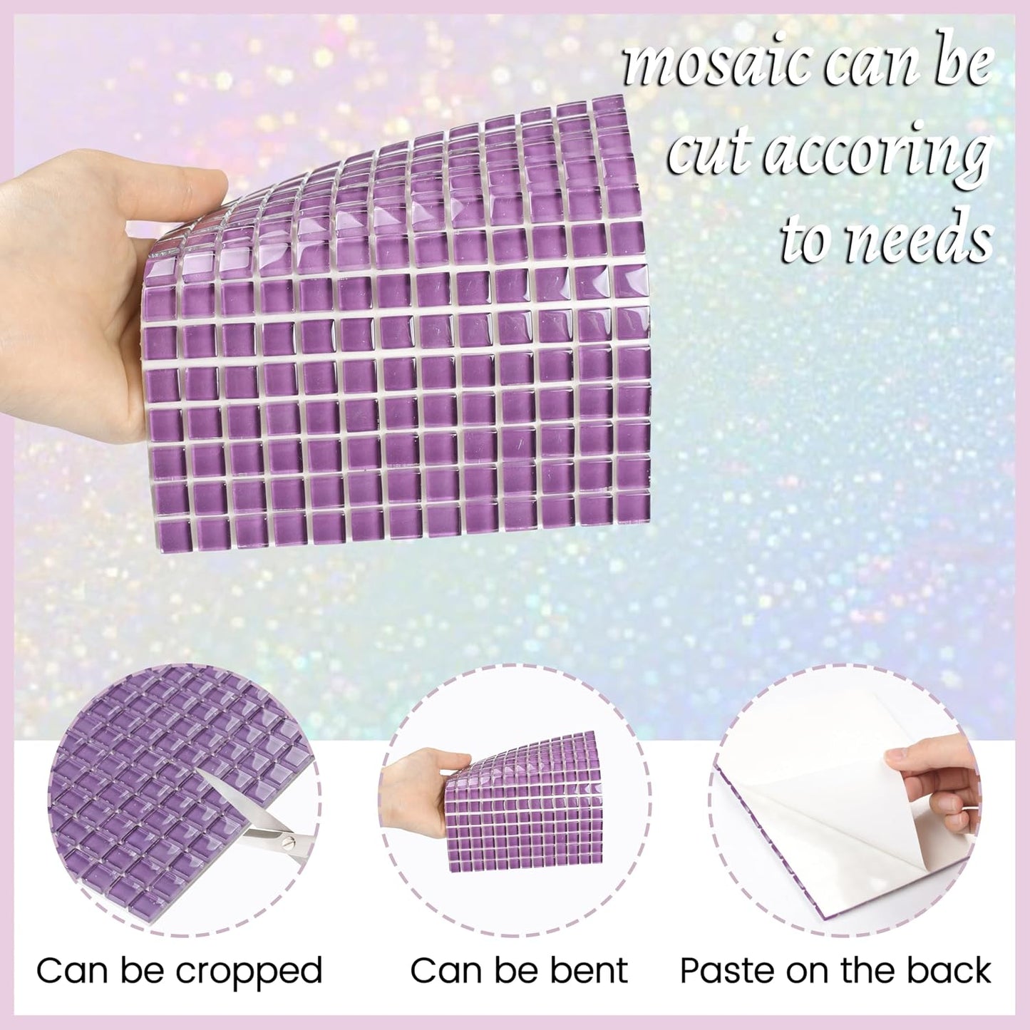 169 Particles Self-Adhesive 0.4X0.4 Inch Square Mosaic Tile. Hobbies Children Handmade Crystal Glass Tiles, Art Crafts, Mosaic Making Projects, Home Decoration DIY Art Projects (Yellow)