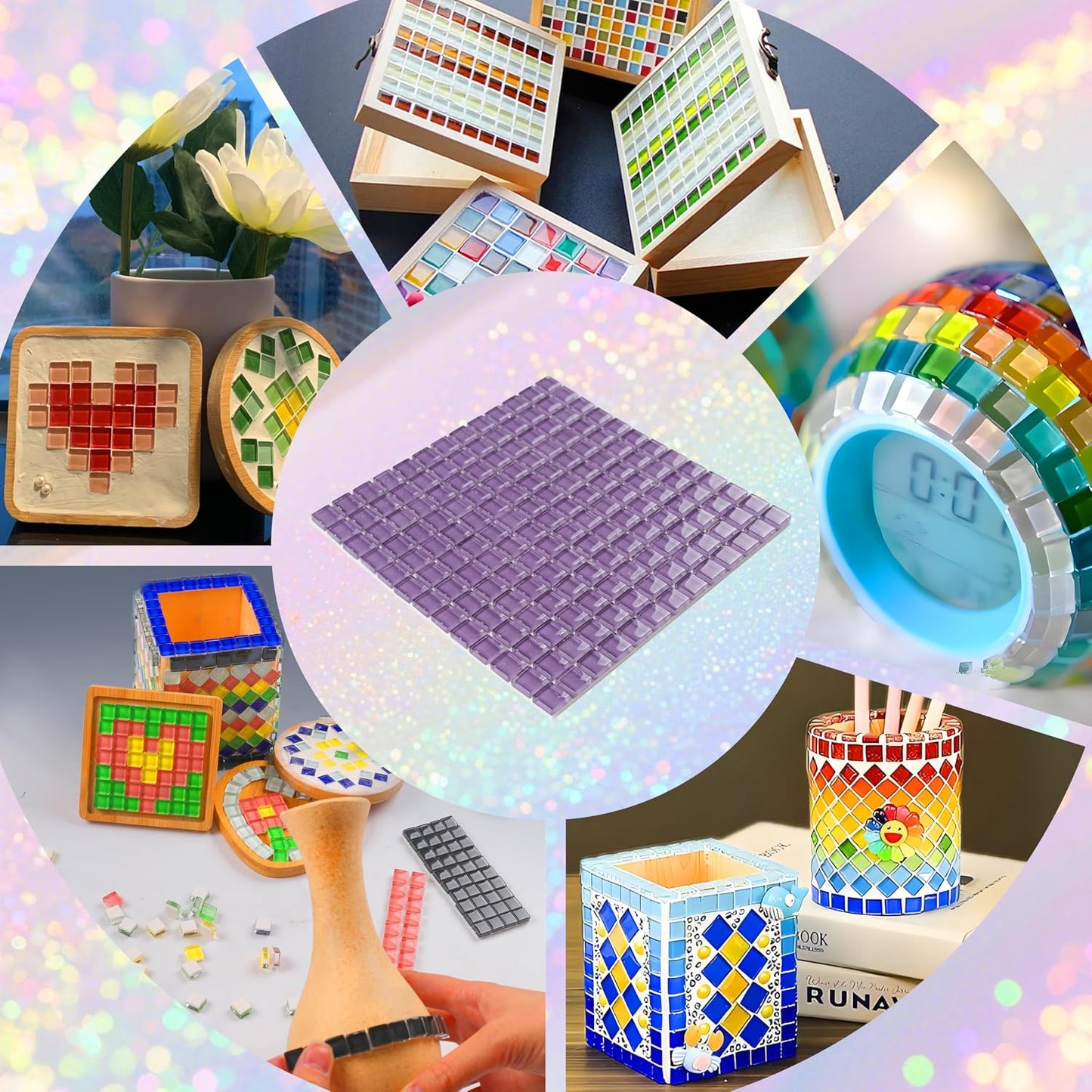 169 Particles Self-Adhesive 0.4X0.4 Inch Square Mosaic Tile. Hobbies Children Handmade Crystal Glass Tiles, Art Crafts, Mosaic Making Projects, Home Decoration DIY Art Projects (Yellow)