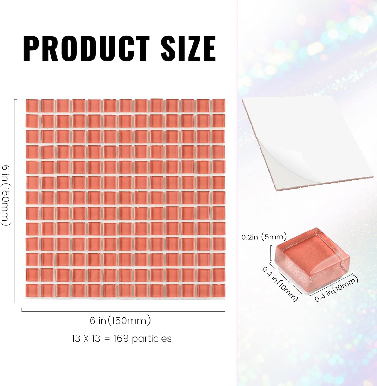 169 Particles Self-Adhesive 0.4X0.4 Inch Square Mosaic Tile. Hobbies Children Handmade Crystal Glass Tiles, Art Crafts, Mosaic Making Projects, Home Decoration DIY Art Projects (Yellow)