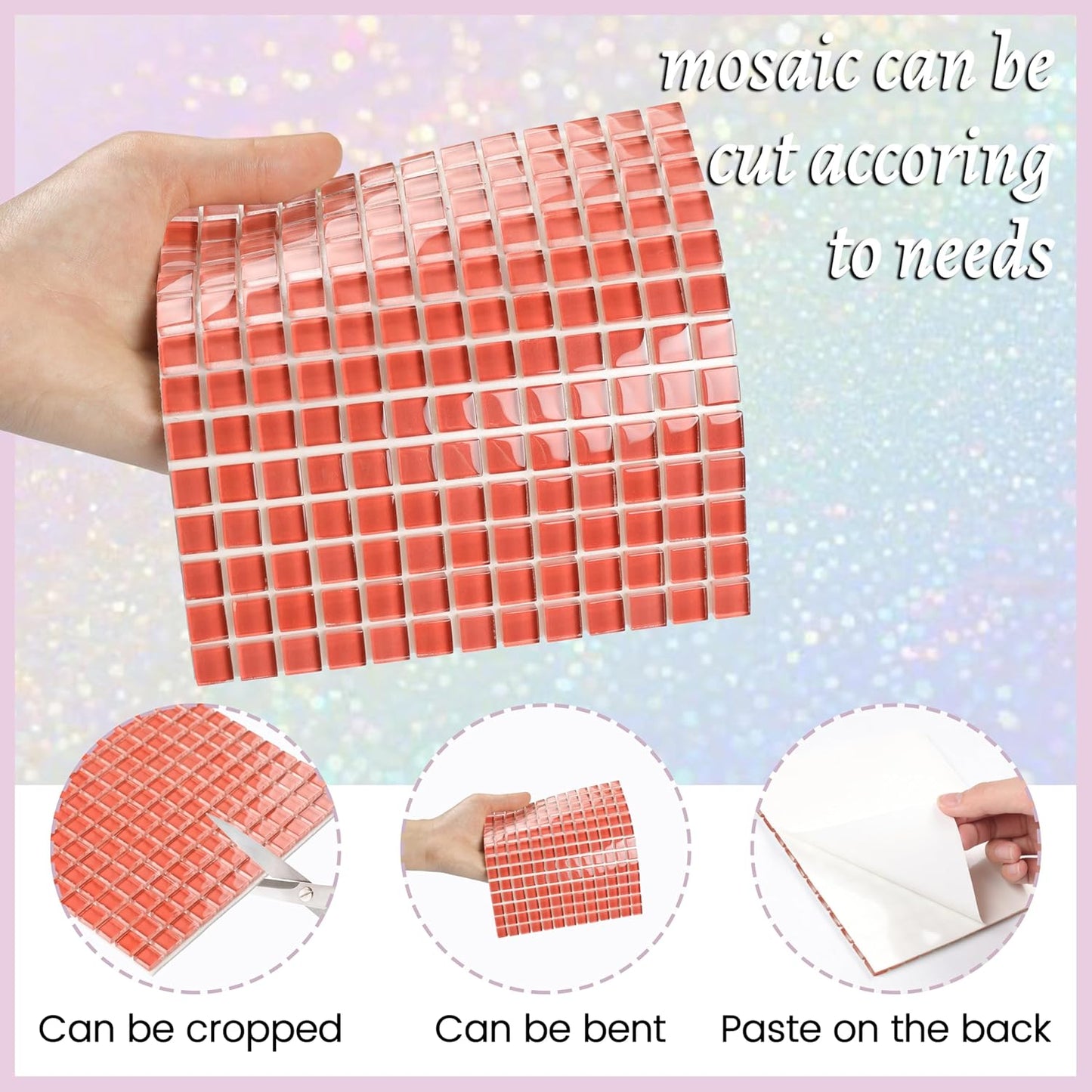 169 Particles Self-Adhesive 0.4X0.4 Inch Square Mosaic Tile. Hobbies Children Handmade Crystal Glass Tiles, Art Crafts, Mosaic Making Projects, Home Decoration DIY Art Projects (Yellow)