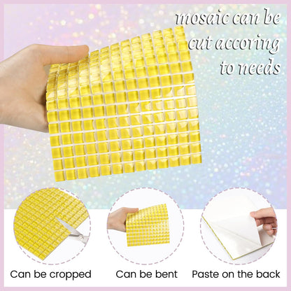 169 Particles Self-Adhesive 0.4X0.4 Inch Square Mosaic Tile. Hobbies Children Handmade Crystal Glass Tiles, Art Crafts, Mosaic Making Projects, Home Decoration DIY Art Projects (Yellow)