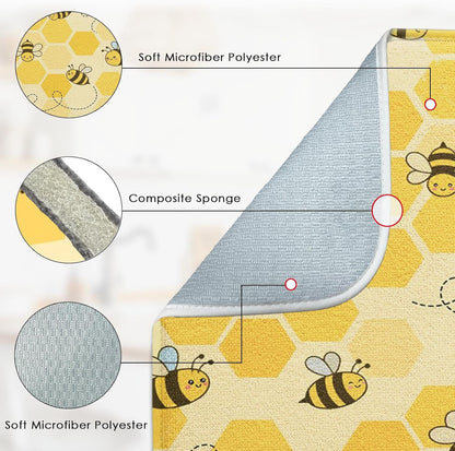 Sanwarm Absorbent Dish Drying Mat, Honey Baby Cute Yellow Bees Microfiber Pad for Kitchen Counter, Coffee Bar Decor, Heat Resistant and Reversible, 16" x 18"