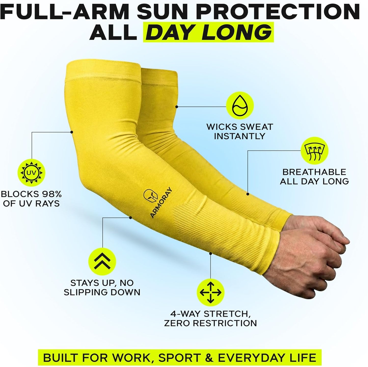 Arm Sleeves for Men & Women UPF 50 Sports Compression Cooling Sleeve for Basketball Golf Running Tattoo Coverage
