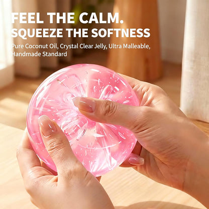 2 Coconut Oil Squishy Toys，Coconut Oil Stress Ball,Slow Rising Squishy Toy | 2PCS Squeeze Stress Ball Clear Jelly for Stress Relief，Squeeze the Stress Away，cheap squishies toys(Pink+Yellow)