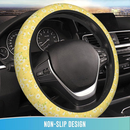 Steering Wheel Cover 15 Inch Breathable Anti Slip, Yellow Chamomile | Neoprene, Cute Auto Interior Decor, Universal Fit,for Men Women