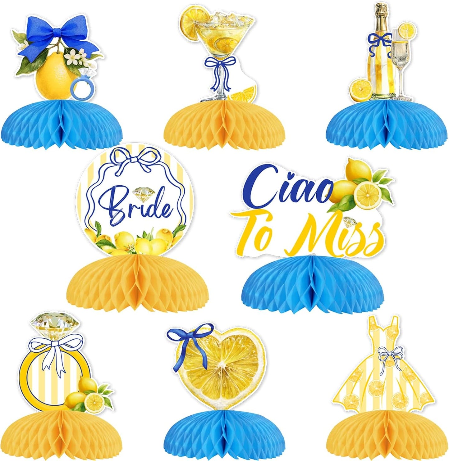 Lemon Theme Bachelorette Decoration 8PCS Ciao To Miss Bridal Shower Honeycomb Centerpieces Italian Lemon Decorations for Bridal Shower Engagement