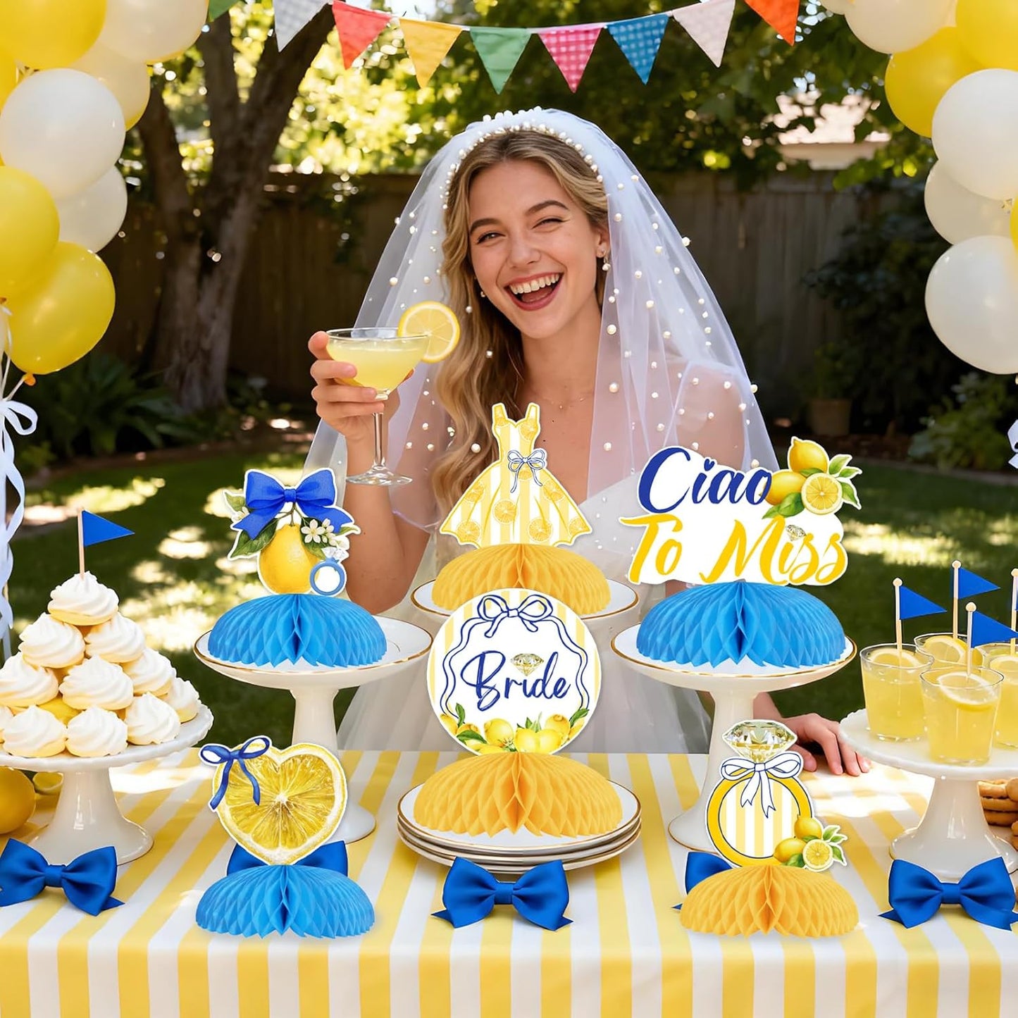 Lemon Theme Bachelorette Decoration 8PCS Ciao To Miss Bridal Shower Honeycomb Centerpieces Italian Lemon Decorations for Bridal Shower Engagement