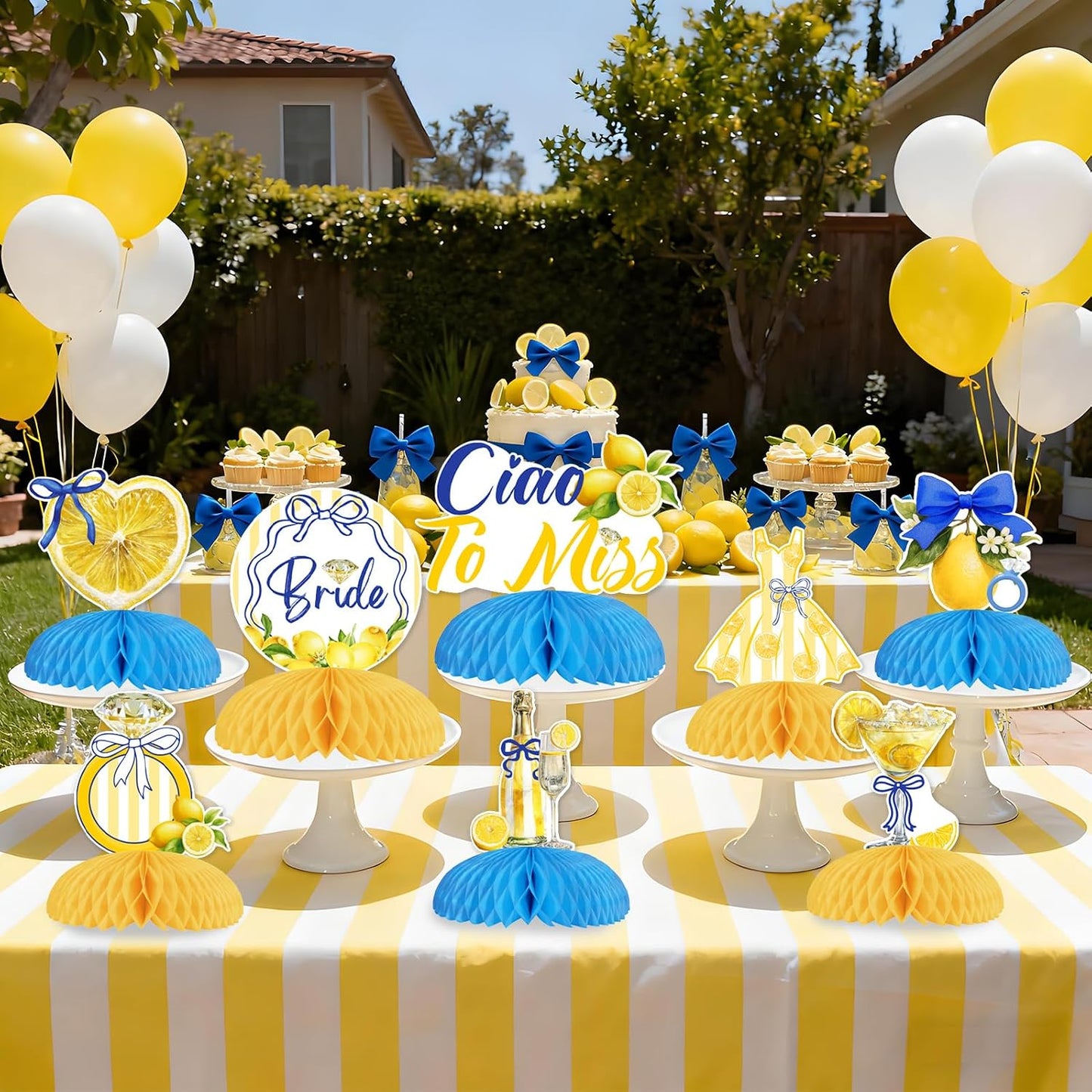 Lemon Theme Bachelorette Decoration 8PCS Ciao To Miss Bridal Shower Honeycomb Centerpieces Italian Lemon Decorations for Bridal Shower Engagement