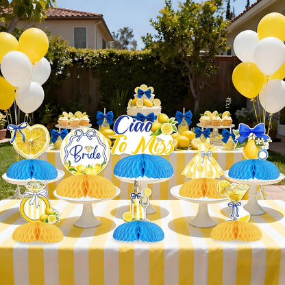 Lemon Theme Bachelorette Decoration 8PCS Ciao To Miss Bridal Shower Honeycomb Centerpieces Italian Lemon Decorations for Bridal Shower Engagement