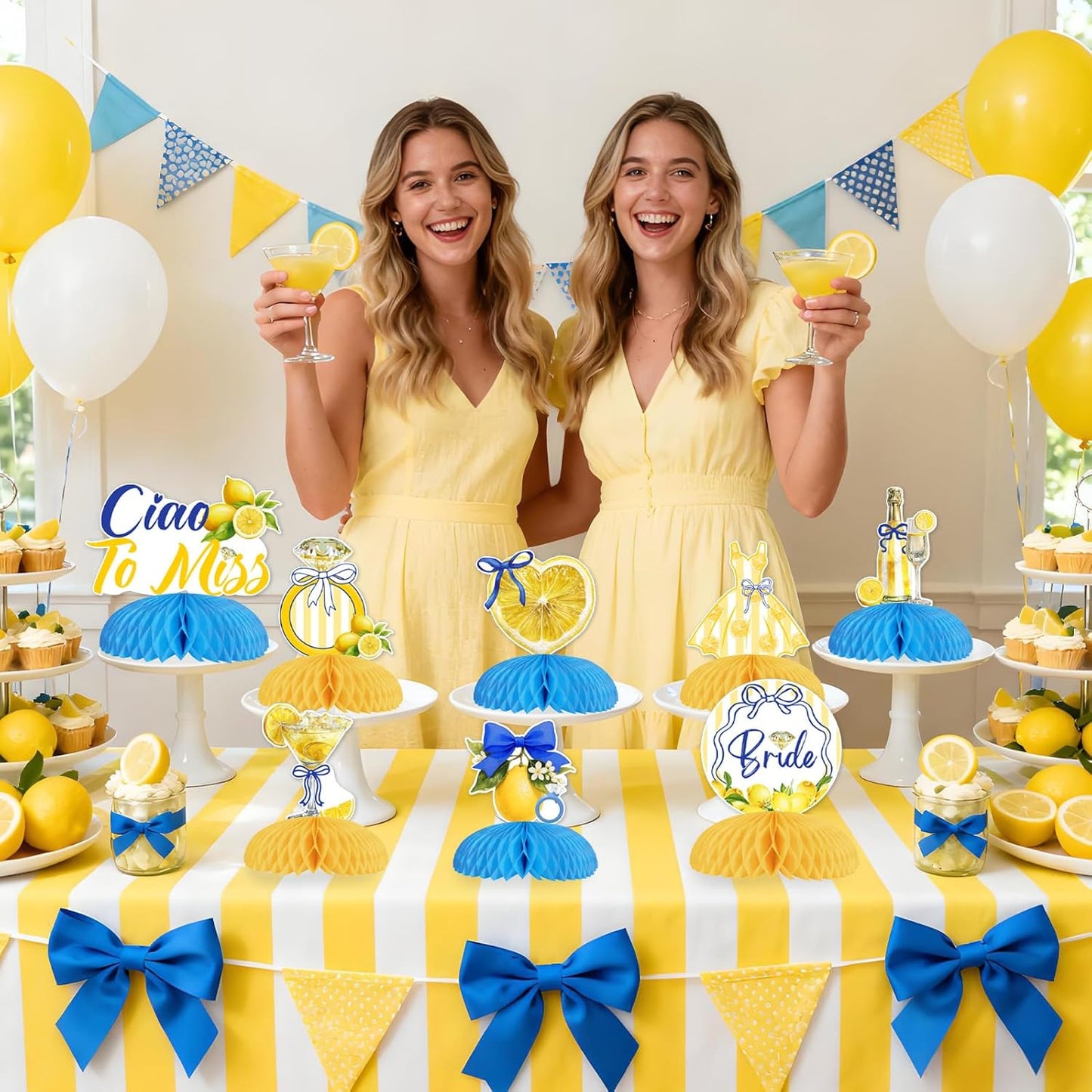 Lemon Theme Bachelorette Decoration 8PCS Ciao To Miss Bridal Shower Honeycomb Centerpieces Italian Lemon Decorations for Bridal Shower Engagement