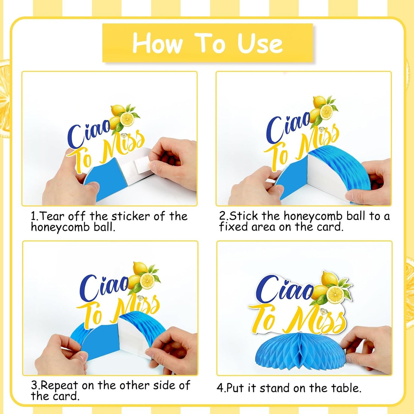 Lemon Theme Bachelorette Decoration 8PCS Ciao To Miss Bridal Shower Honeycomb Centerpieces Italian Lemon Decorations for Bridal Shower Engagement
